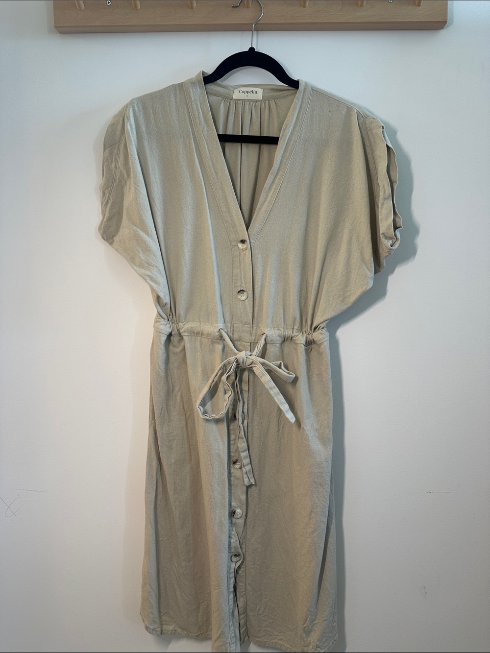 Beige Tie-Waist Midi Dress